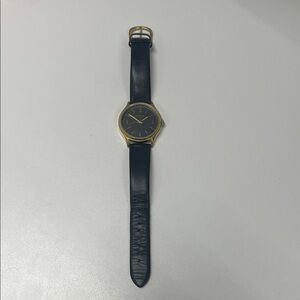 Folio Black and Gold Leather Strap Watch